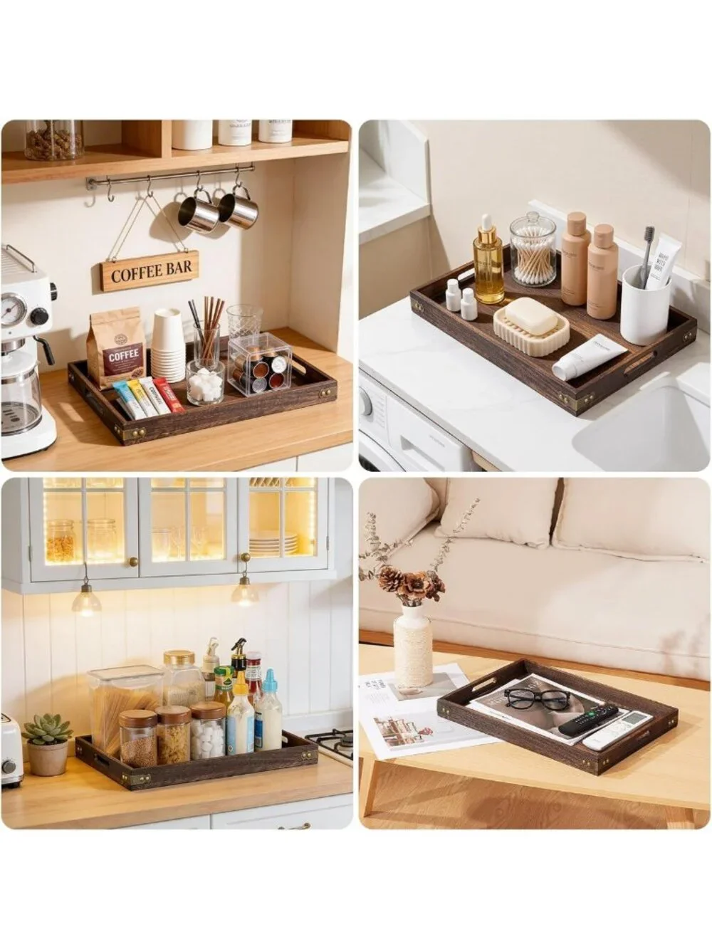 Large Wooden Serving Tray with Handles - Versatile Charcuterie & Breakfast